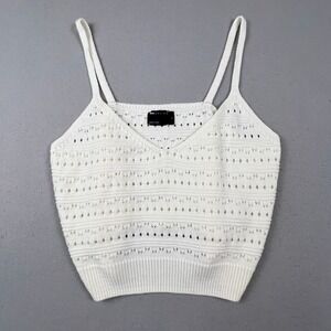 ASOS DESIGN Knit Cami Top Womens L White Pointelle V-Neck Sleeveless Boho Summer